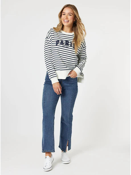 Paris Stripe Print Sweatshirt - Navy/White