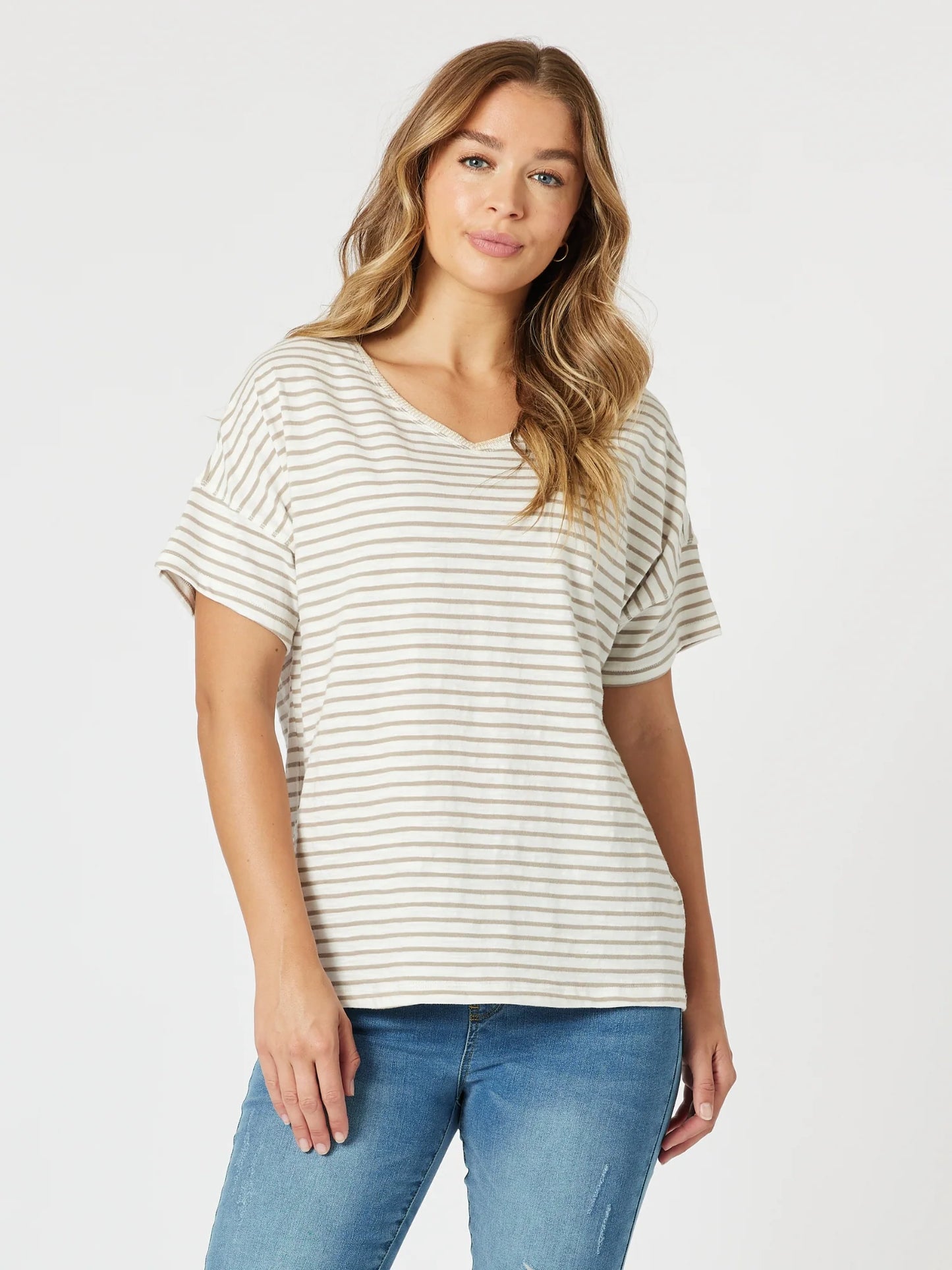 Tyla Stripe Tee Natural / White