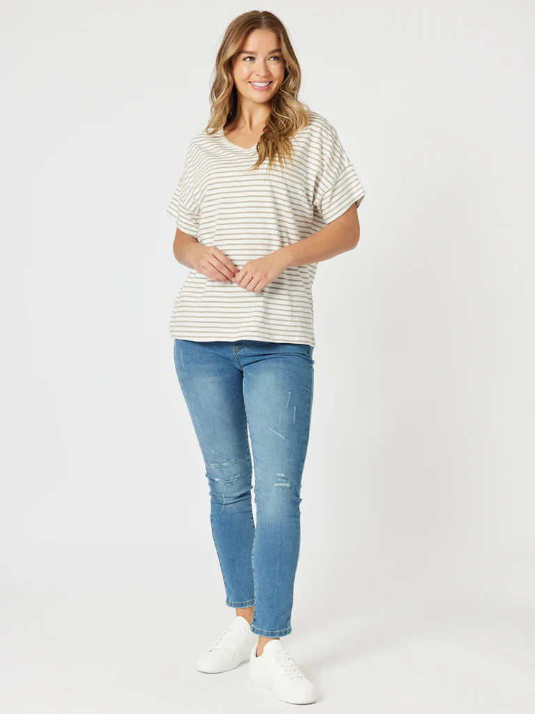Tyla Stripe Tee Natural / White