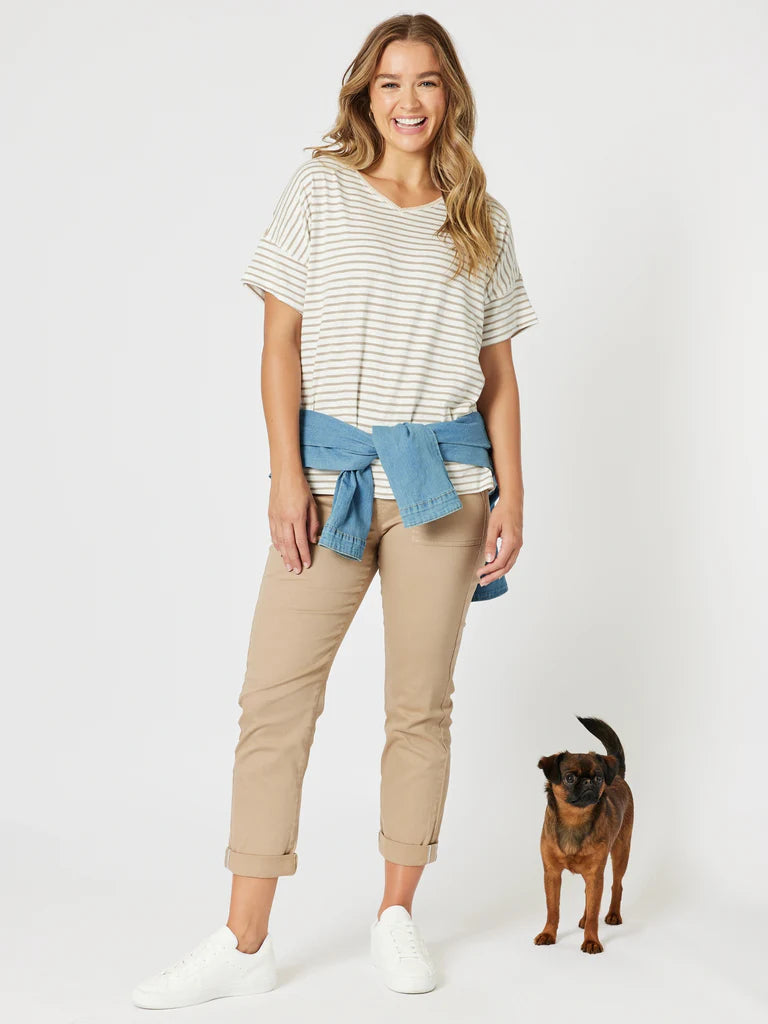 Tyla Stripe Tee Natural / White