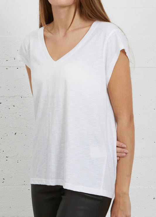 CC Heart Basic V neck T  White & Dark Mud