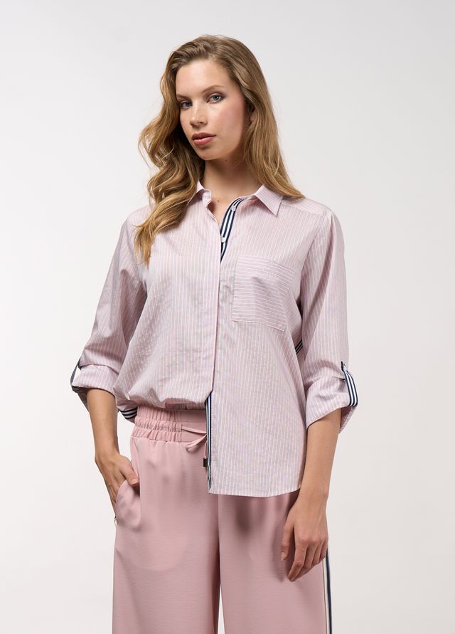 Mixed Media Stripe Shirt Blush