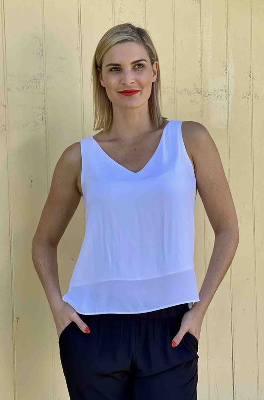 Audrey Tank White, Navy & Black