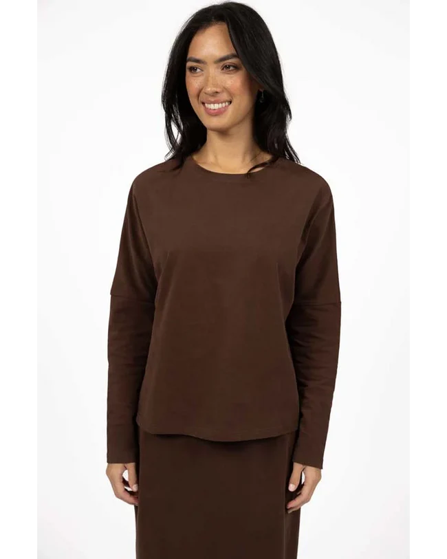 WILDFIRE L/S TEE - Chocolate & White