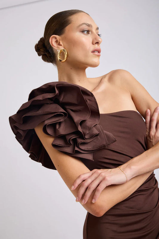 Lorena One Shoulder Ruffle Dress