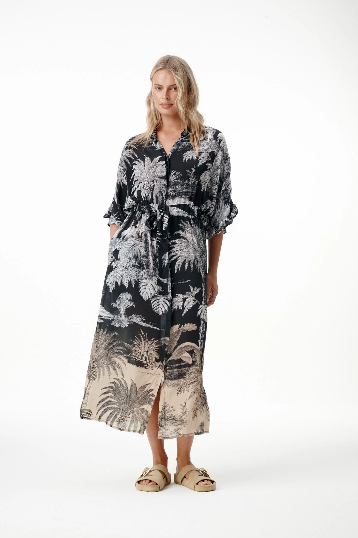 Jasmine-Midnight Palm-Cotton/Viscose-Black