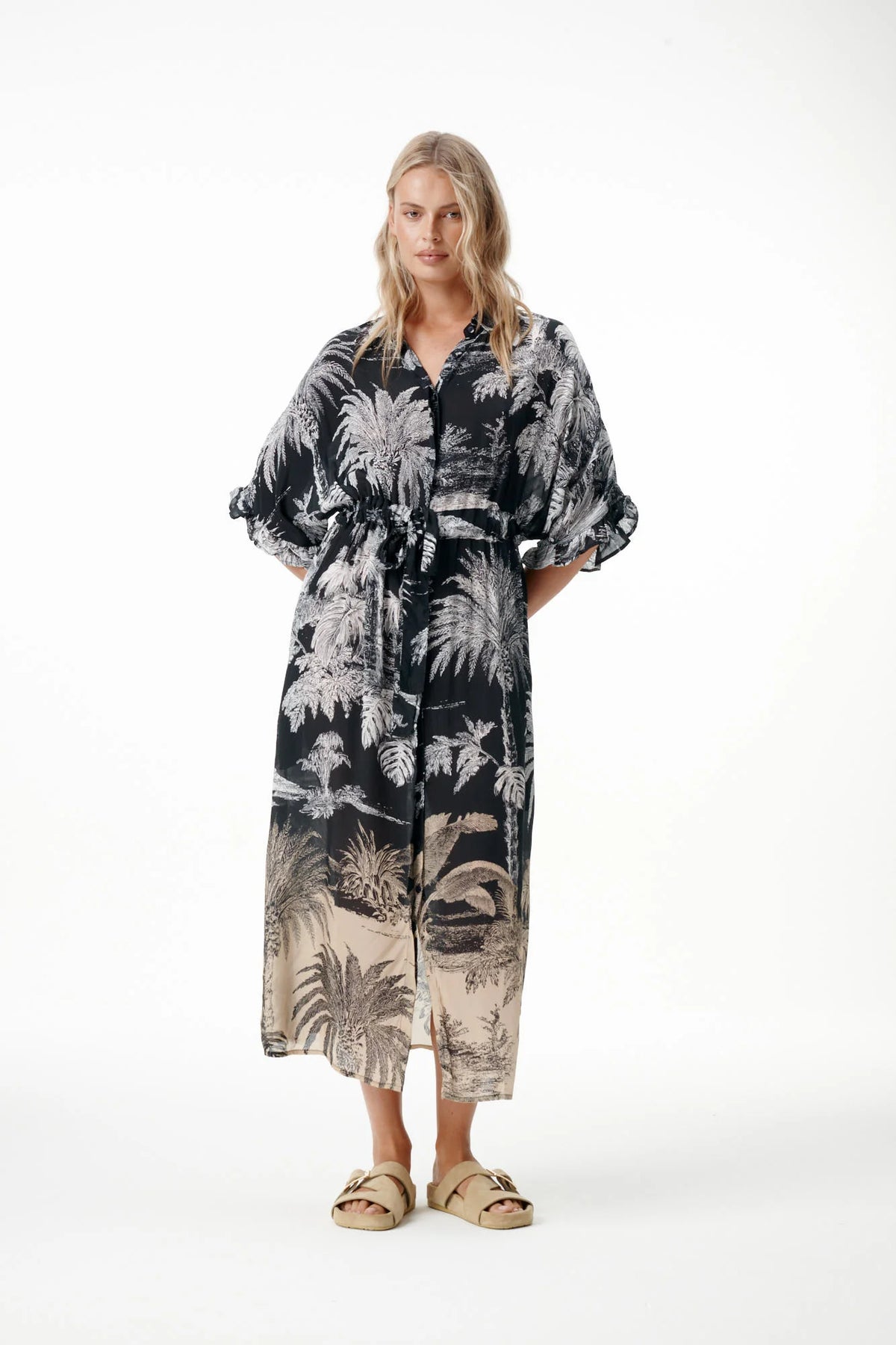 Jasmine-Midnight Palm-Cotton/Viscose-Black