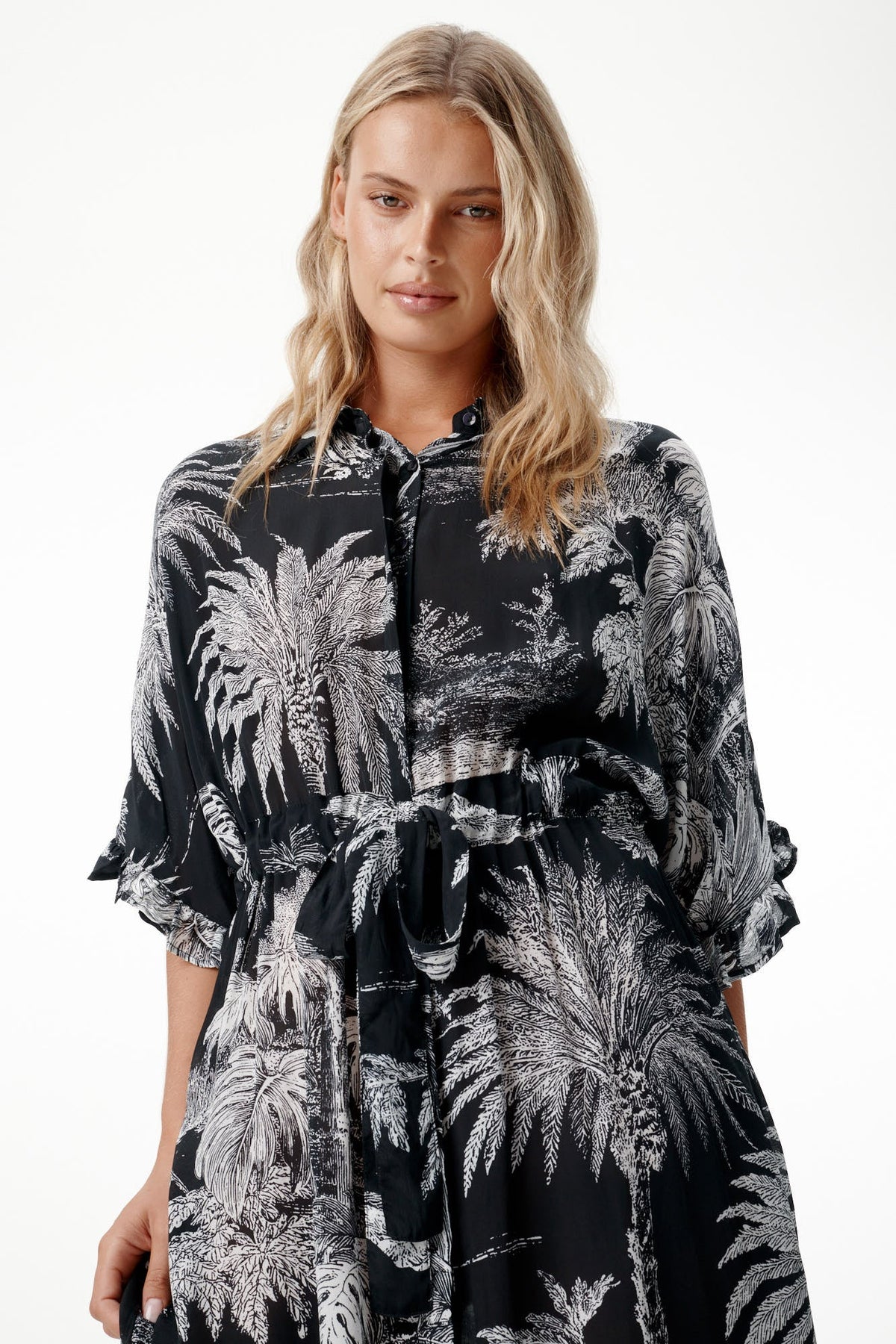Jasmine-Midnight Palm-Cotton/Viscose-Black