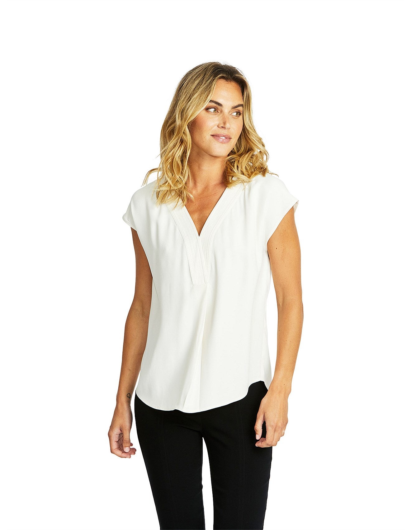 Helen V Neck Slinky Top Khaki or Ivory