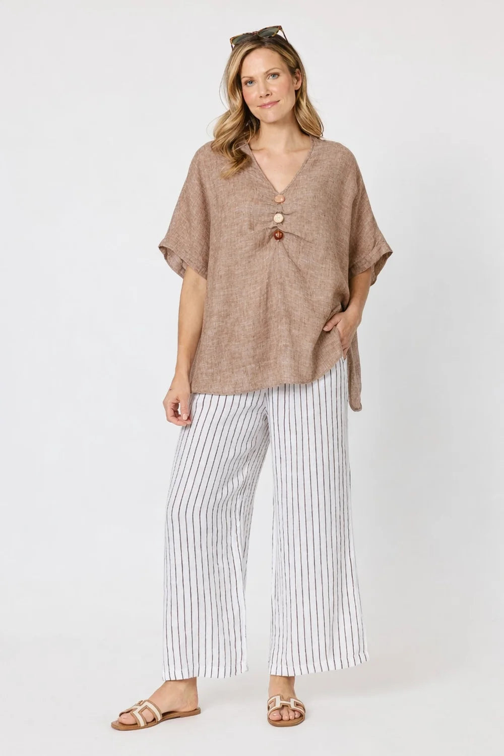 Haven Stripe Pant Mocha / White