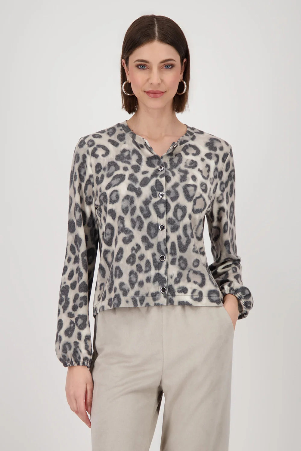 JACKET WITH LEOPARD PRINT - GREIGE