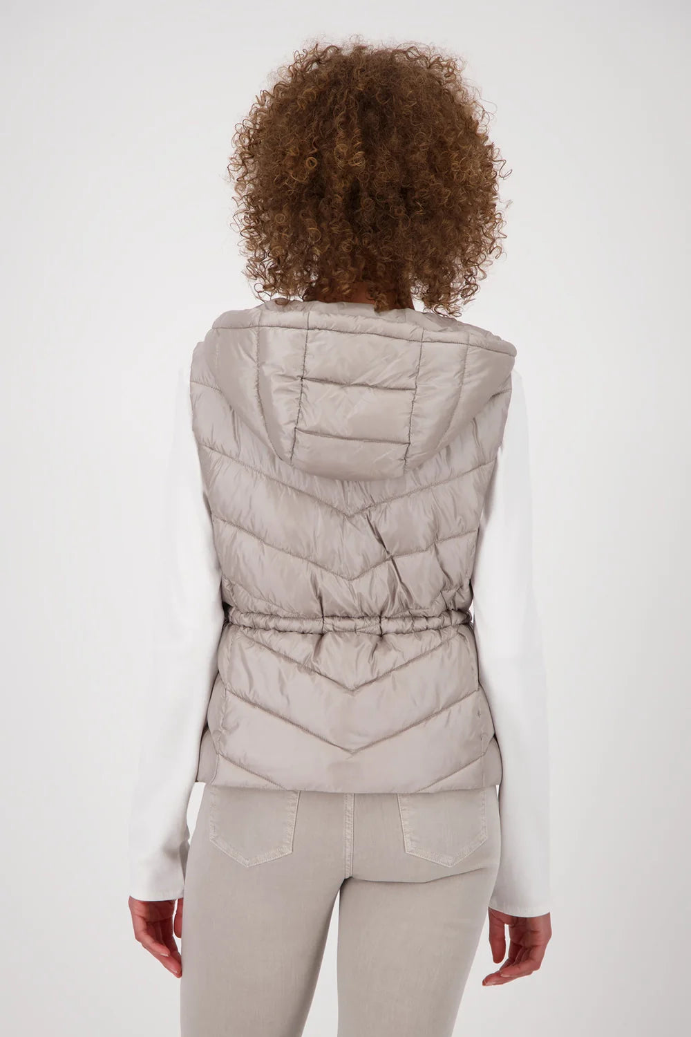 Monari Quilted waistcoat with hood in Greige