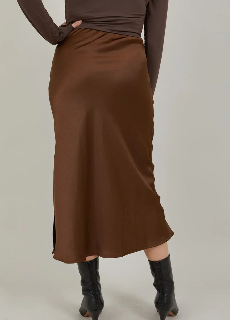 Skyler Mid Length Skirt  Black & Metallic Brown