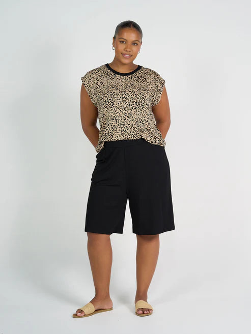 Donna Cap Sleeve Bamboo Tee Brown Leopard