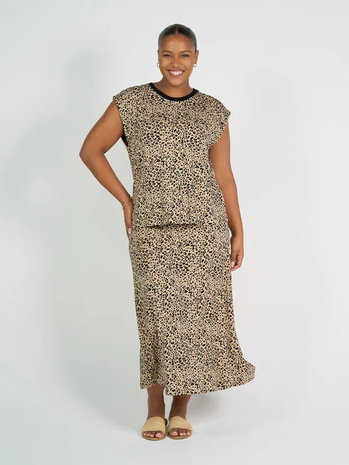 Donna Cap Sleeve Bamboo Tee Brown Leopard