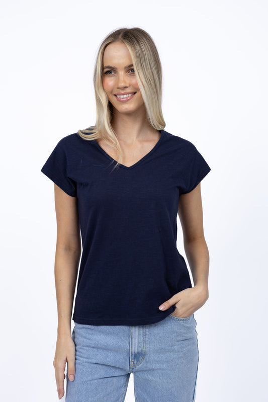 Must Have V Neck Top  Navy & White