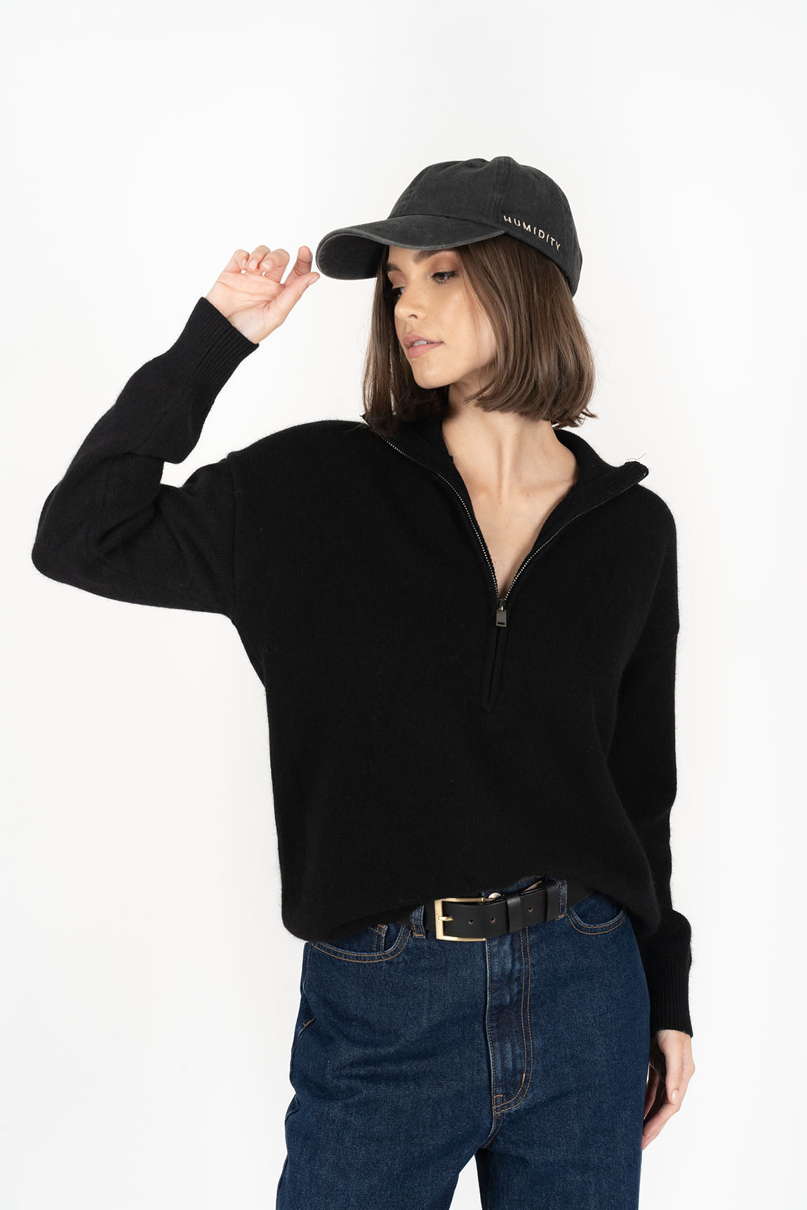 Knox Zip Sweater Almond & Black  Pre Order