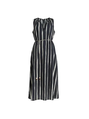 Sunset Safari Sleeveless Stripe Print Dress - Black/Ivory