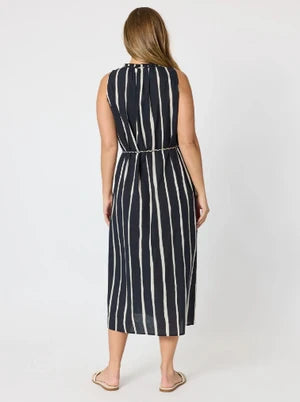 Sunset Safari Sleeveless Stripe Print Dress - Black/Ivory