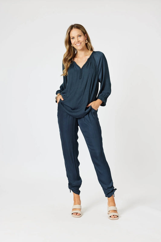 Lux Plait Top - Navy