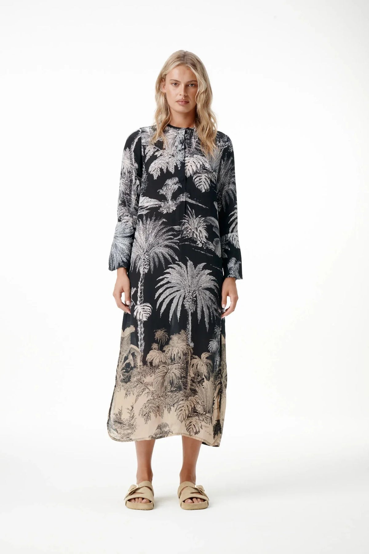 Long Genie-Midnight Palm-Viscose-Black