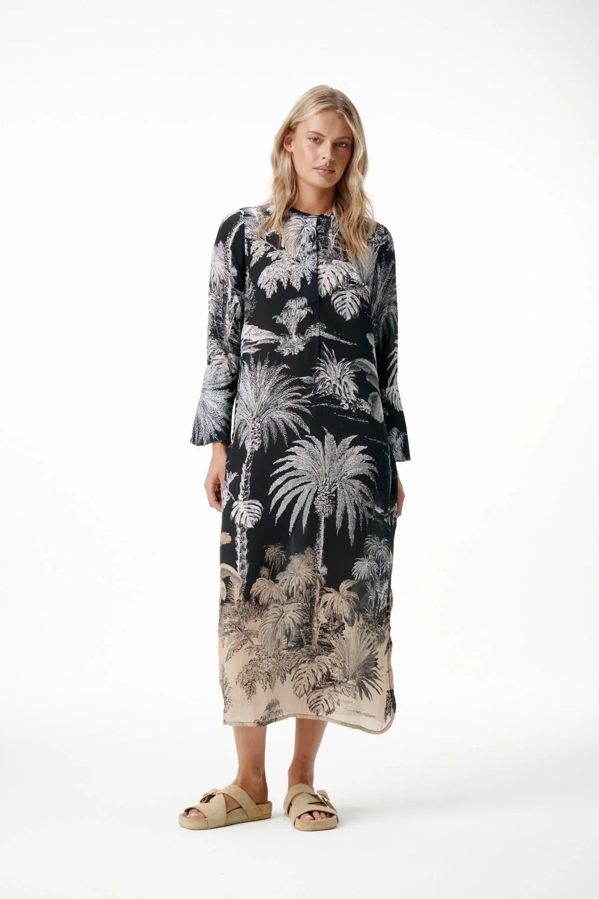 Long Genie-Midnight Palm-Viscose-Black