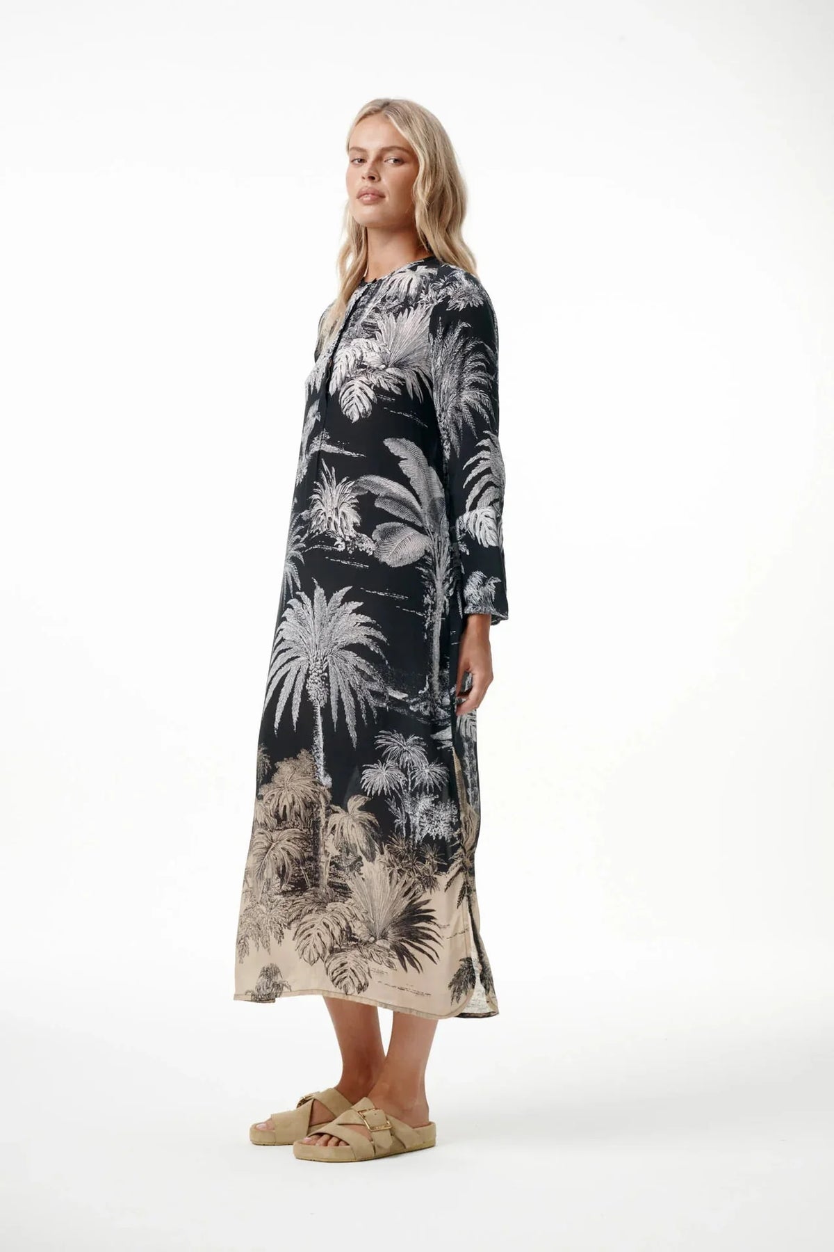 Long Genie-Midnight Palm-Viscose-Black