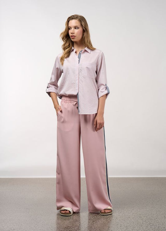 Mixed Media Stripe Shirt Blush